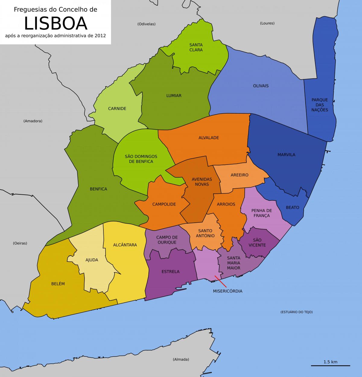 mapa de lisboa mostrar distritos