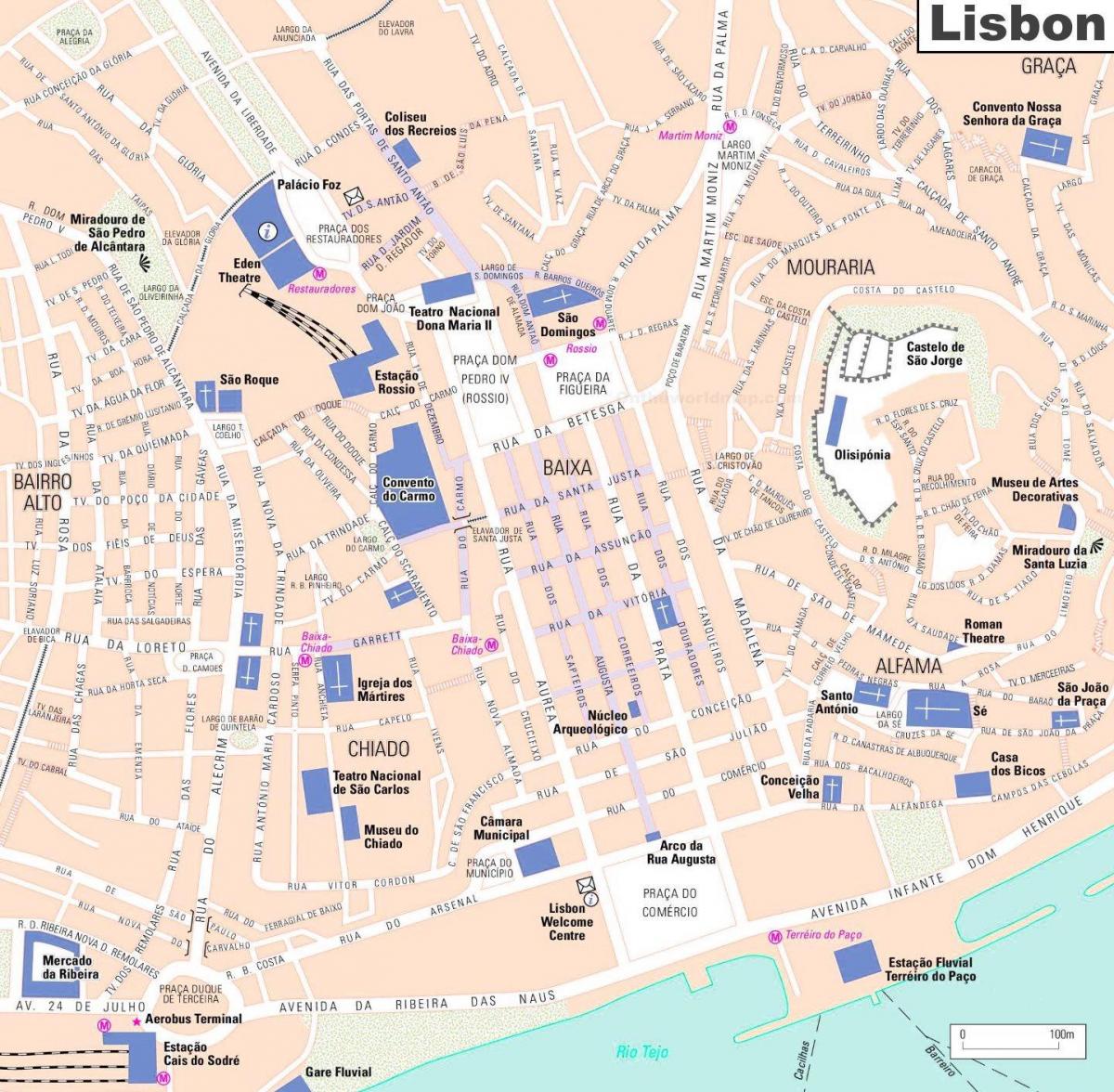 mapa do centro da cidade de lisboa, portugal