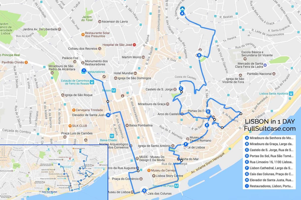 passeio a pé de lisboa mapa