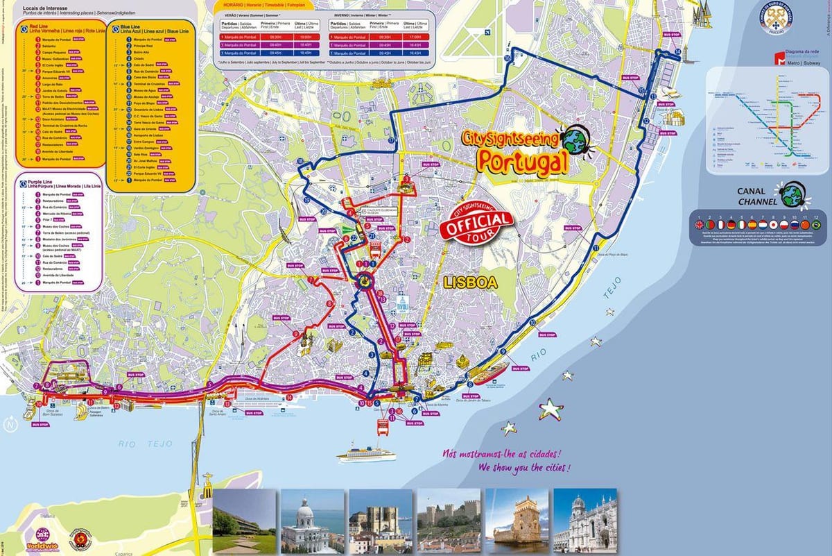 lisboa ônibus de excursão mapa