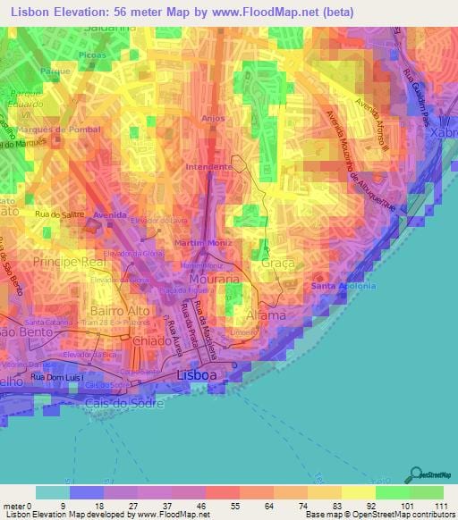 mapa de lisboa topográfico