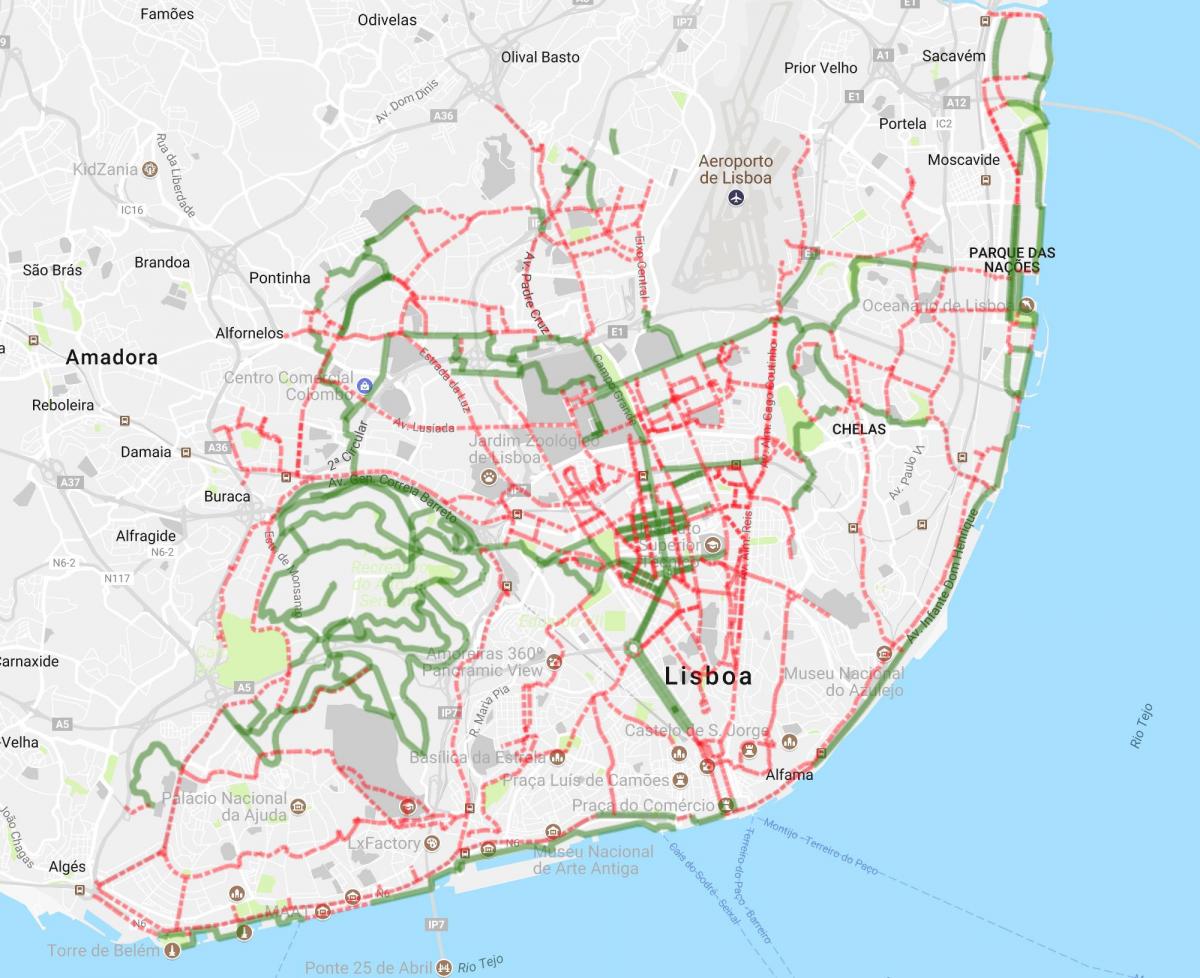 mapa de lisboa de bicicleta