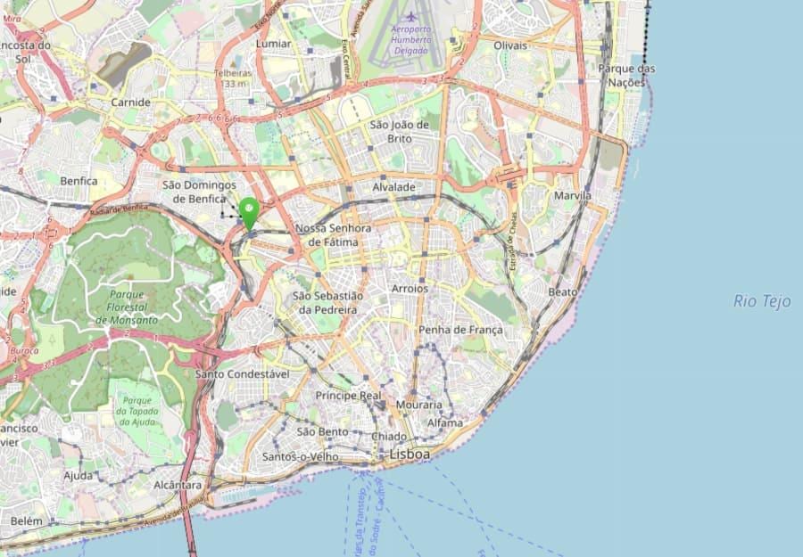 mapa de lisboa sete rios estação de autocarro